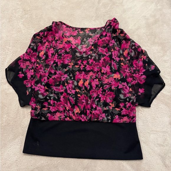 Elle Floral Blouse - Pink and Black - Picture 1 of 5